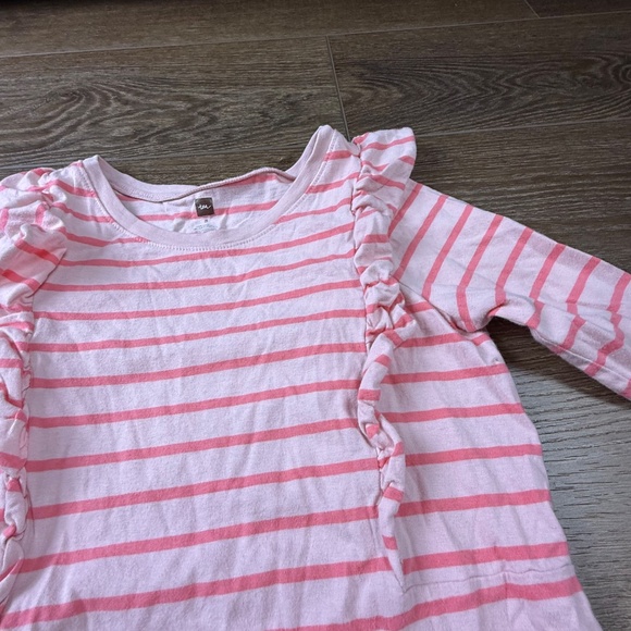 Tea Collection Girls Pink Striped Lightweight Long Sleeve Dress Size 8, Ruffle - Picture 2 of 8